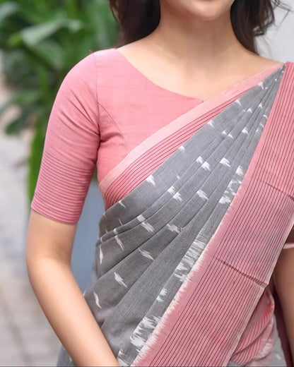 Rosy Grey Classic Cotton Saree
