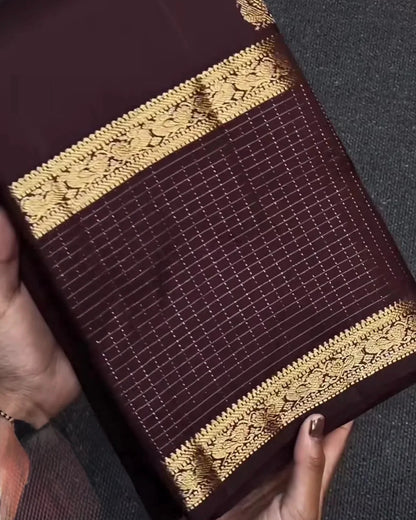 Royal Maroon Zari Checks Silk Saree