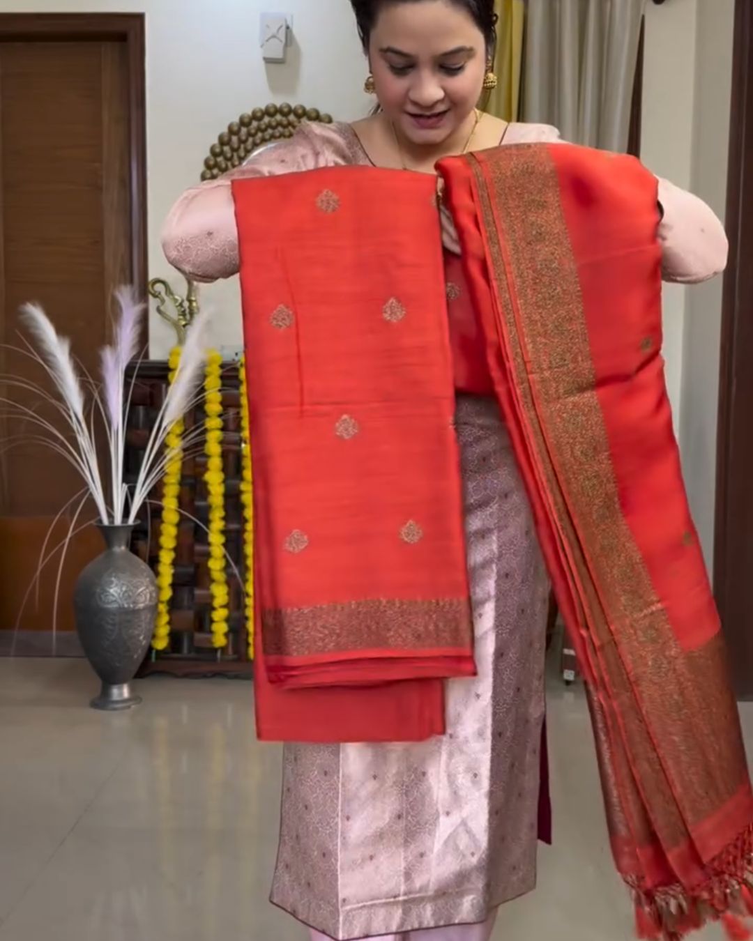 Sindoori Glow Cotton Jari Suit