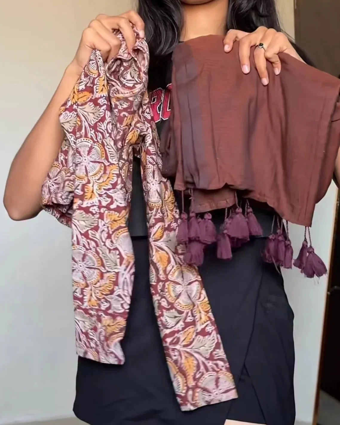 Coffee Brown Floral Tassel Saree